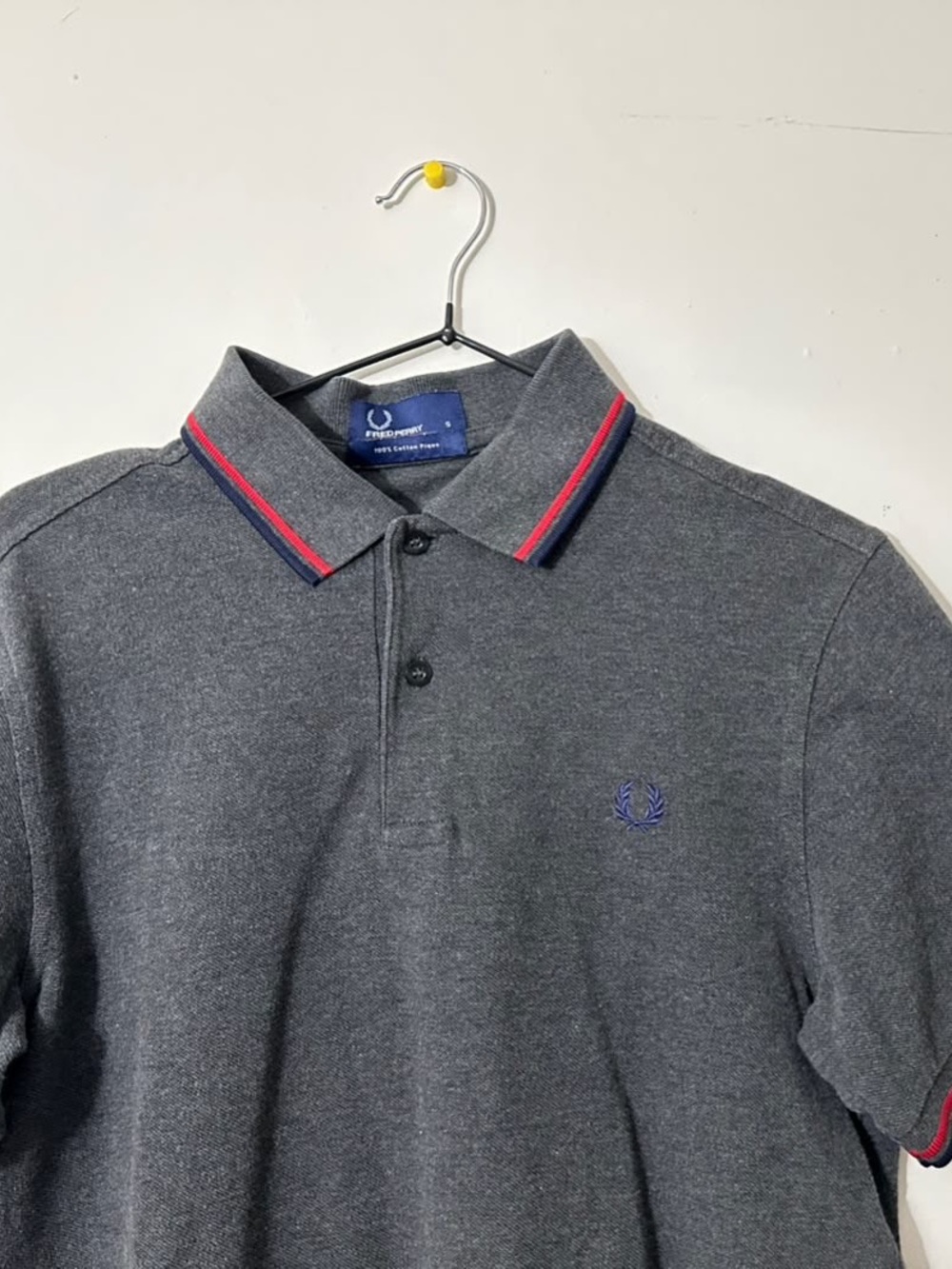 Fred Perry Men's Dark Gray Polo with Red Trim